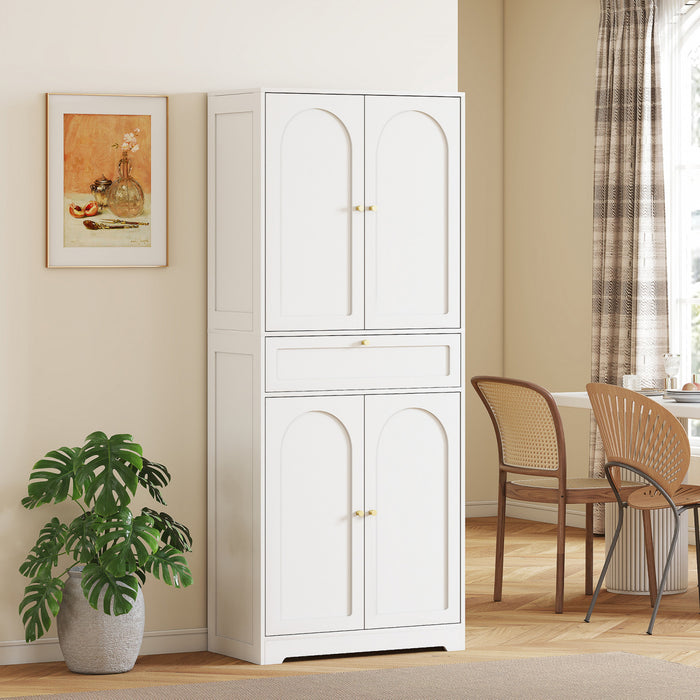 HOMCOM 72.4\" Tall Kitchen Pantry Cabinet, Storage Cabinet with Doors, White