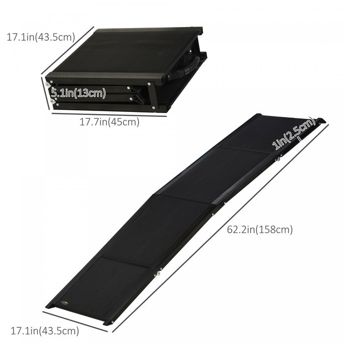 Pawhut Folding Pet Ramp, 62 Inch Lightweight Portable Dog Ramp For Extra Large Dogs, Non-slip Surface For Cars, Trucks And Suvs, Black