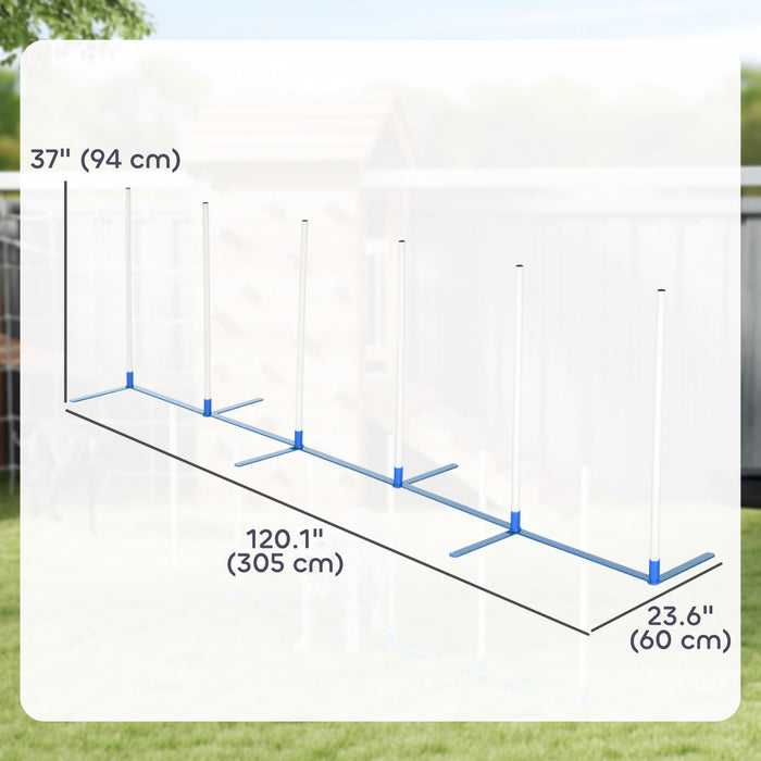 PawHut Adjustable Dog Agility Training Obstacle Set with Weaves Poles and Storage Bag for Pet Dogs Outdoor Games Exercise Blue and White