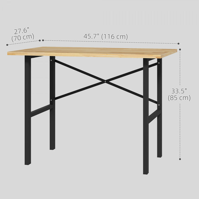 Homcom 46\" Work Bench Table Oak Wood Top, Heavy-duty Steel Work Table