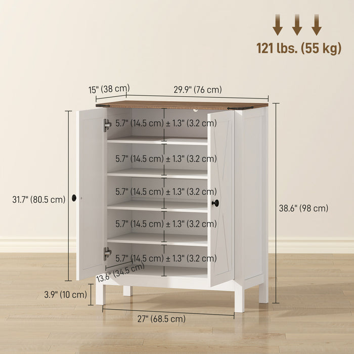 HOMCOM Shoe Cabinet with Barn Doors, Farmhouse Shoe Storage Cabinet, White