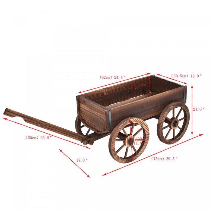 Costway Wood Wagon Flower Planter Pot Stand W/wheels Home Garden Outdoor Decor