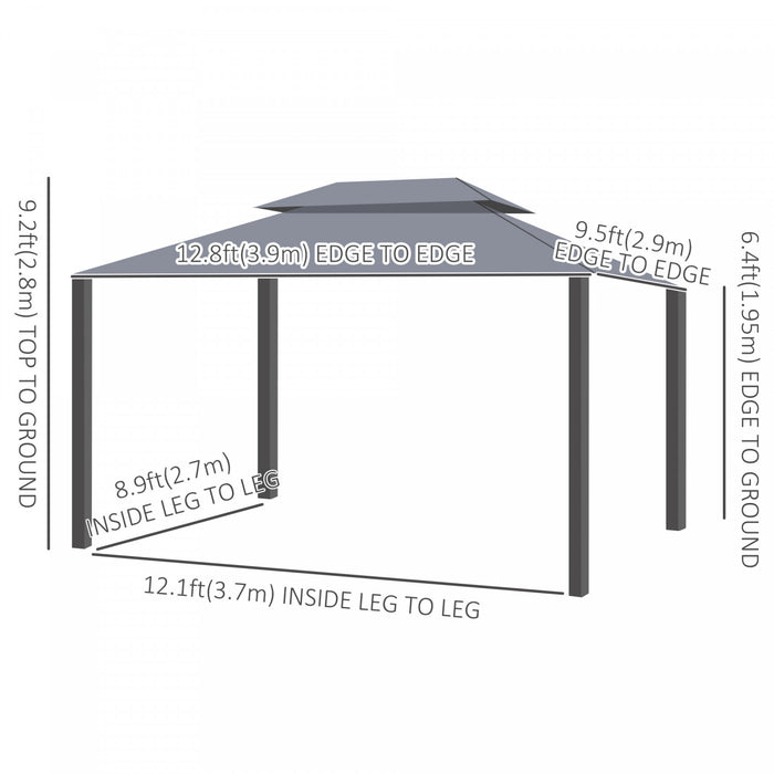Outsunny 13' X 10' Outdoor Patio Gazebo Canopy With 2-tier Polyester Roof, Vented Mesh Sidewall & Strong Aluminum Frame, Grey