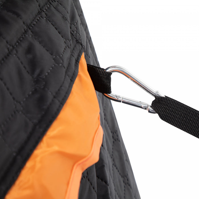 Outsunny 4 Person Insulated Ice Fishing Shelter, Pop-up Portable Ice Fishing Tent With Carry Bag, Two Doors And Anchors For -22℉, Black And Orange