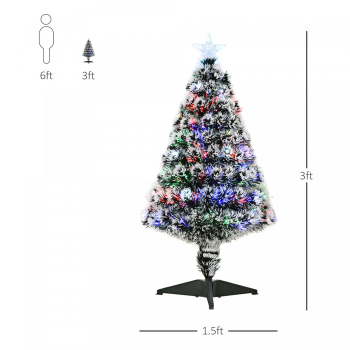 Homcom 3ft Pre-lit Optical Fiber Artificial Christmas Tree With 12 Led Lights And 90 Branches