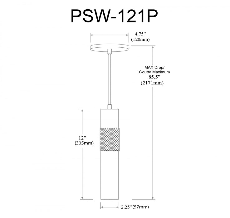Dainolite Passwell 1 Light Pendant Matte Black Lamp