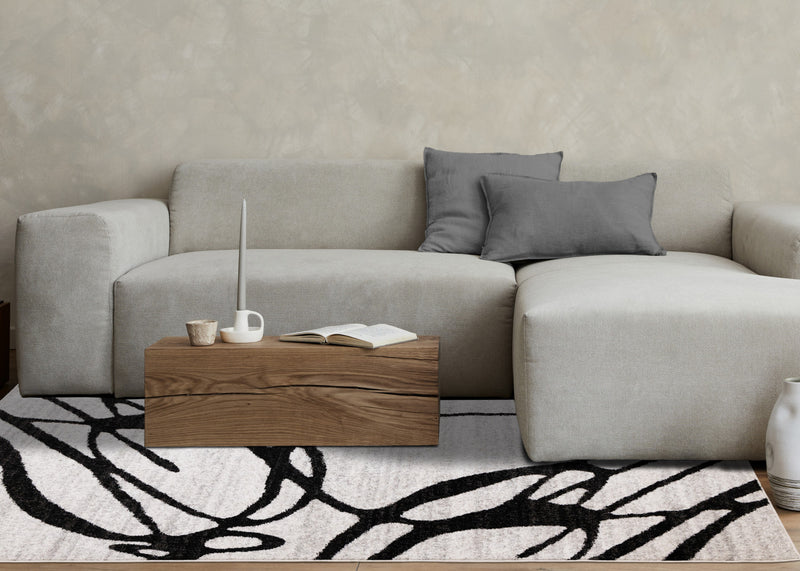 Emmett Grey Black Drizzle Swirl Rug, 5'3\" x 7'7\" Indoor Area Rug