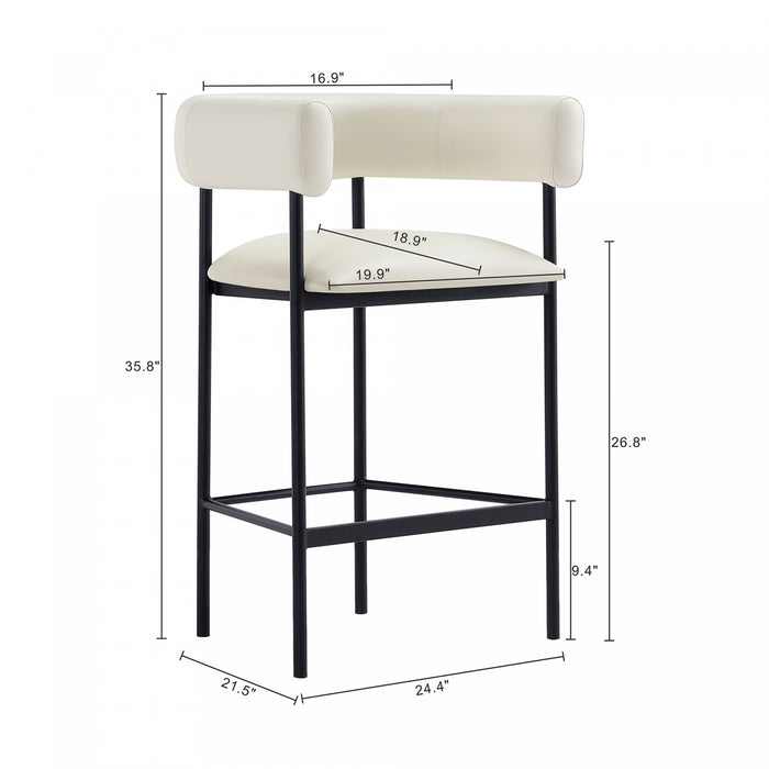 Onda Contemporary Vegan Leather Metal Counter Stool in Ivory