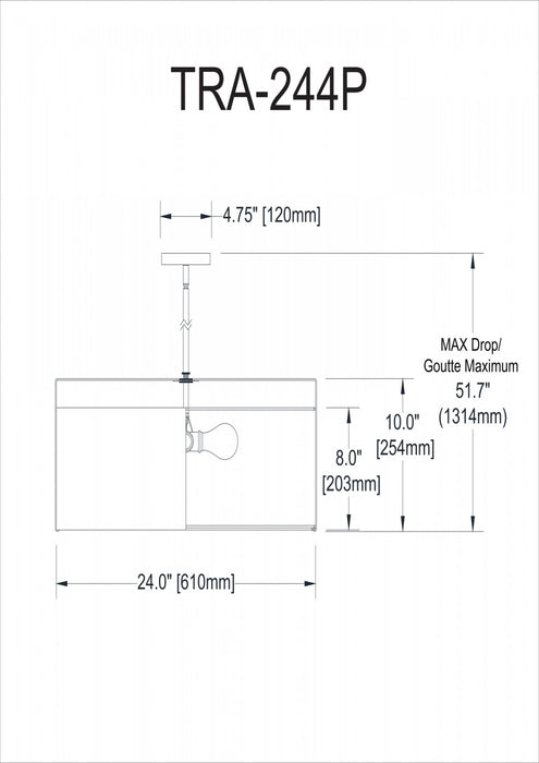 Dainolite Trapezoid 4 Light Pendant Drum Gold/White Shade White Fabric Diffuser Gold Lamp