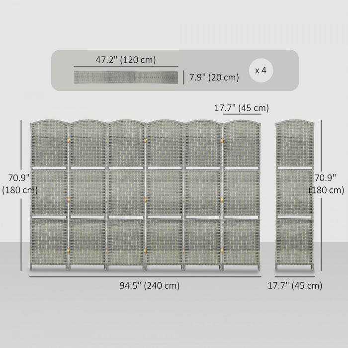 HOMCOM Folding Privacy Screen with Shelves, 6 Panel Room Divider, Grey