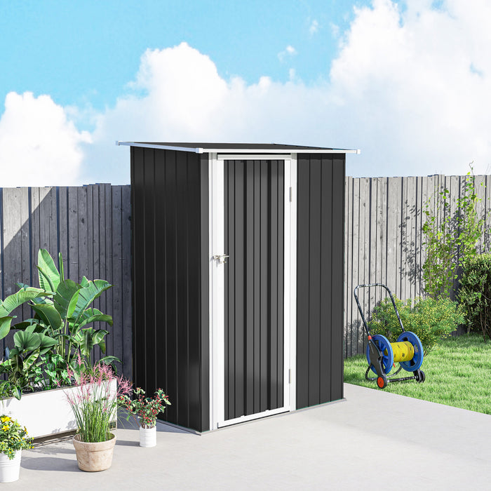 Outsunny Garden Shed, Metal Tool Shed w/ Sloped Roof, Lockable Door, Grey
