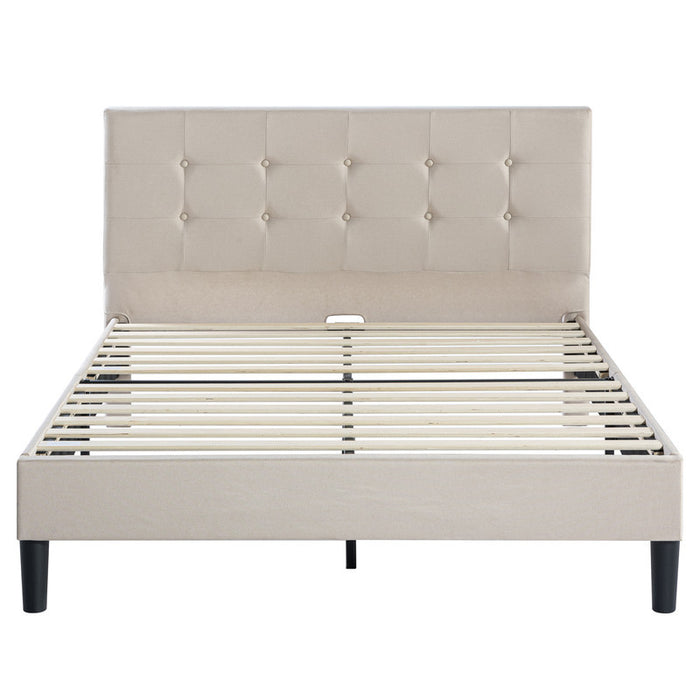 Ibidun Upholstered Platform Bed with Headboard in Beige - Queen Size