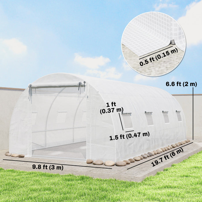 Outsunny Walk-in Tunnel Greenhouse Plant Hot House with Support Rods, White