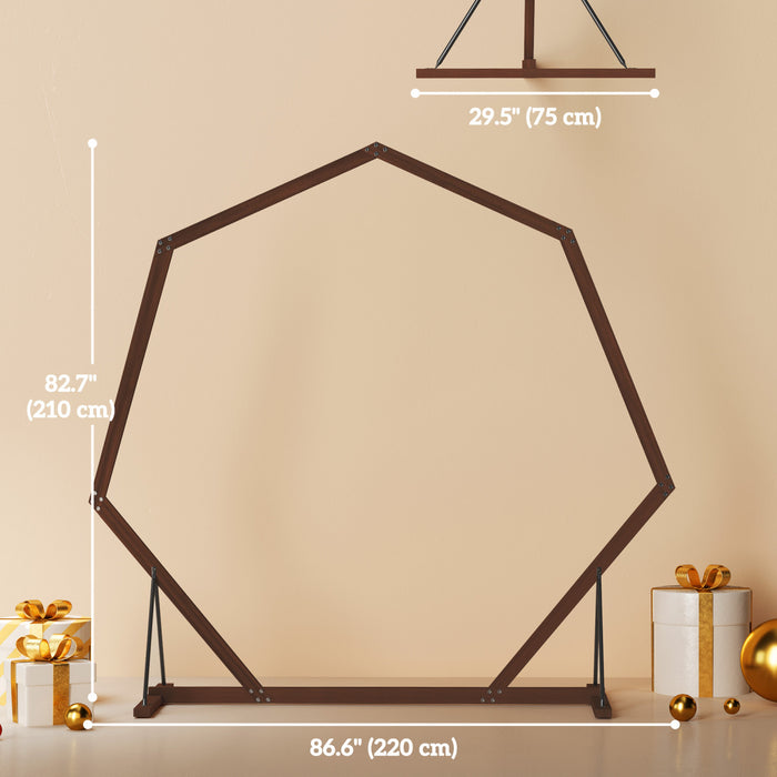 Outsunny 7ft Wedding Arch, Heptagon Wooden Arch For Ceremony, Brown