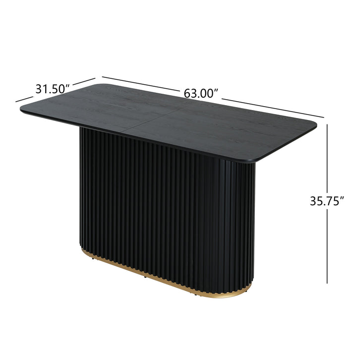 Jett 63 Inch Modern Industrial Dining Table with MDF & Iron Pedestal Base, Black