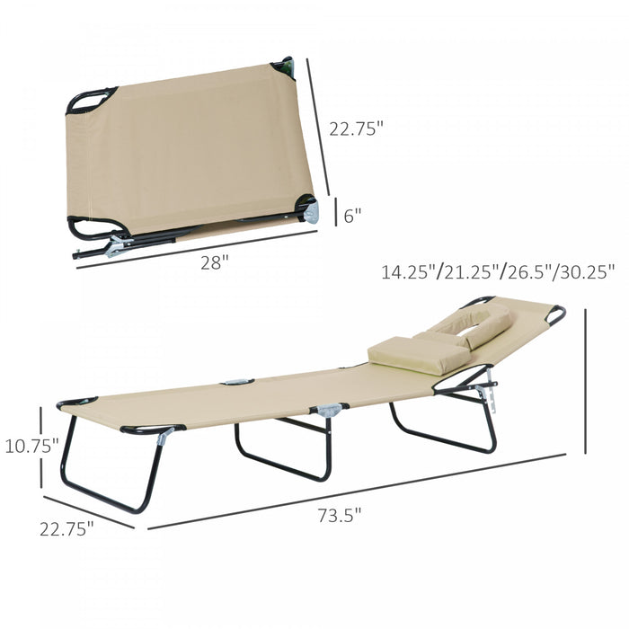 Outsunny Adjustable Outdoor Lounge Chair W/ Face Hole And Pillow, Beige
