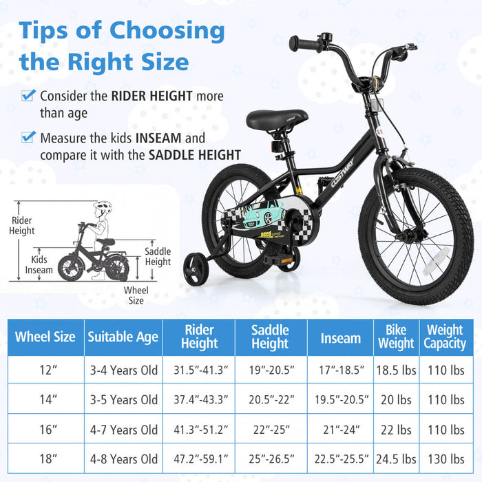 Costway 16\" Kids Training Bike With Removable Training Wheels Pneumatic Tires Black