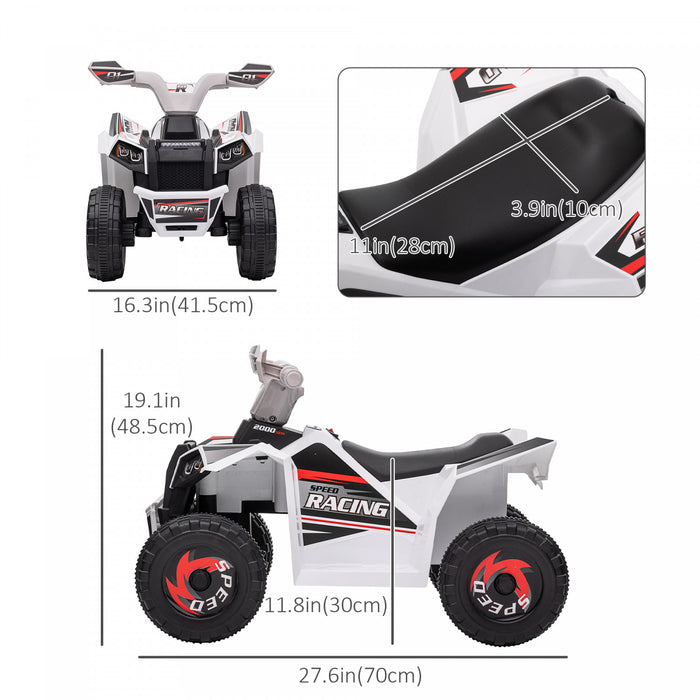 Aosom 6v Kids Atv Quad, Battery Powered Ride-On Electric Vehicle For Kids With Wear-resistant Wheels, For Boys And Girls Aged 18-36 Months, White