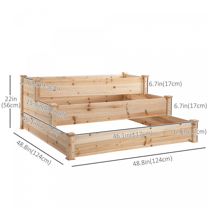 Outsunny 49''x49\"x22\" 3-tier Raised Garden Bed Wooden Planter Kit Elevated Plant Box Stand For Yard & Patio