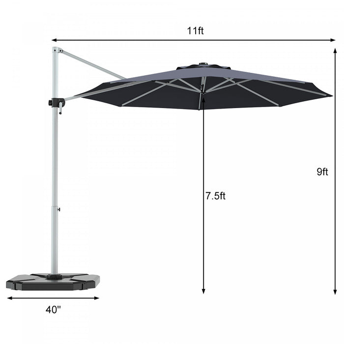 Costway 11' Patio Cantilever Offset Umbrella 360° Rotation Aluminum Tilt Grey