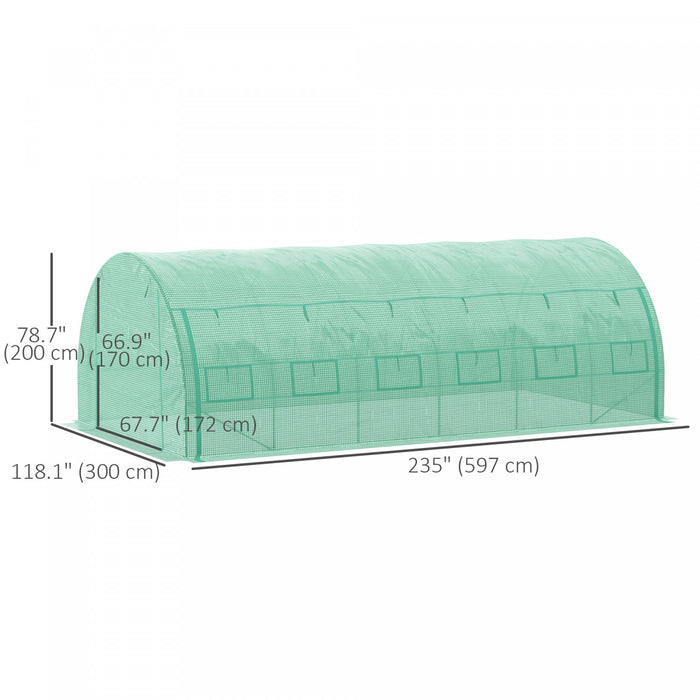 Outsunny Large Walk-in Greenhouse, 20'x10'x6' Tunnel Greenhouse, Green