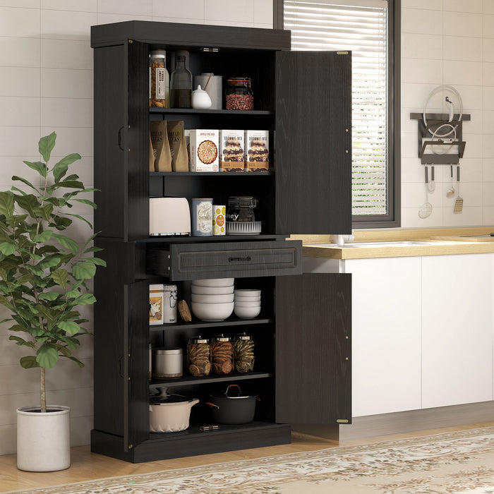 HOMCOM 71\" Freestanding Kitchen Pantry with 4 Doors and Cabinet, Black
