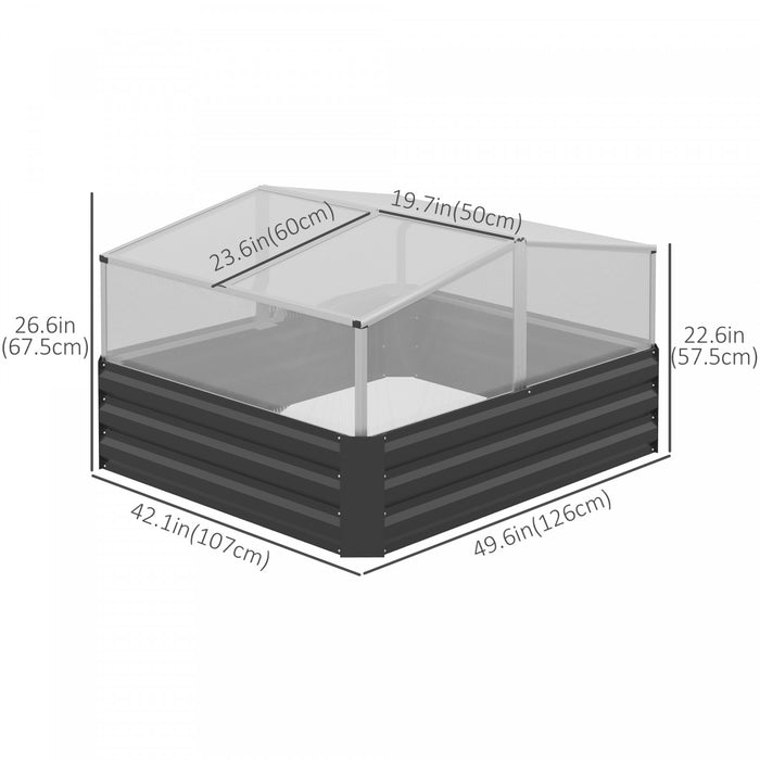 Outsunny 49.6\" X 42.1\" X 26.6\" Galvanized Raised Garden Bed With Greenhouse, Steel Planters For Outdoor Plants, Flowers, Herbs And Vegetables, Use For Patio, Backyard, Balcony, Dark Grey