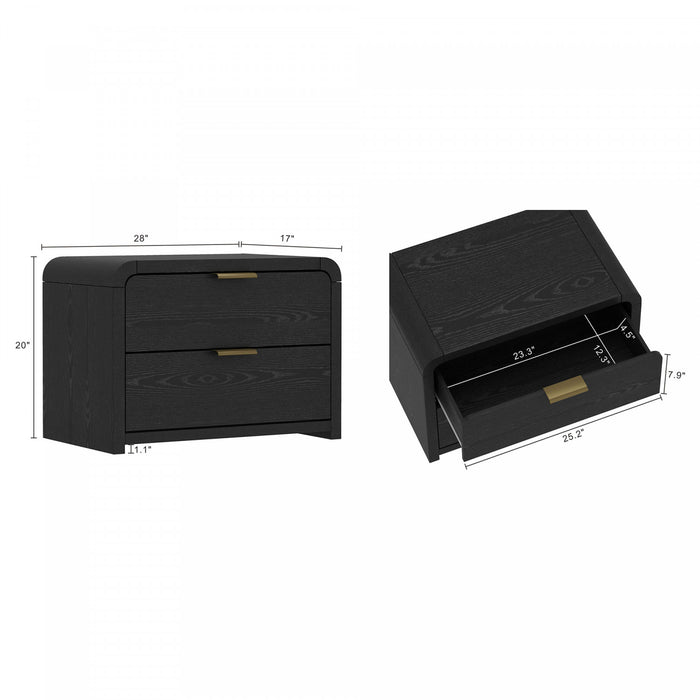 Grace Modern 28\" Nightstand in Black and Gold (2-Drawer) - Set of 2