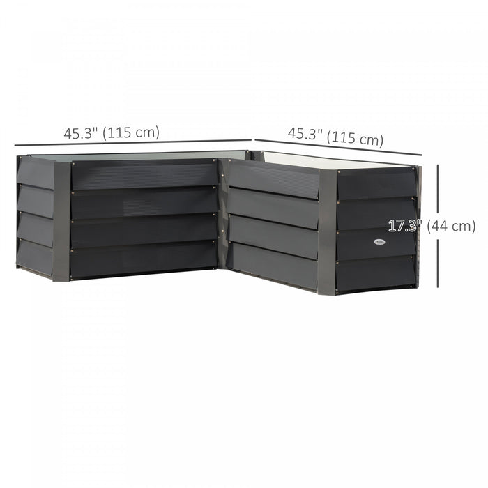 Outsunny L-shaped Galvanized Steel Raised Garden Bed, Dark Grey