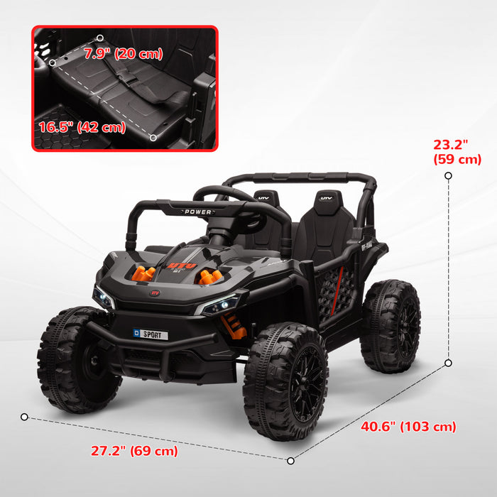 Qaba Kids Powered Ride-On Car, 12v Battery Powered Electric Car For Kids, Toy Truck With Remote Control, Spring Suspension, Led Headlights, 3 Speeds, Horn, Music, Black