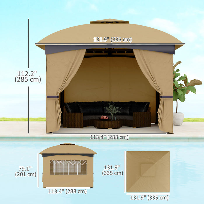 Outsunny 11' X 11' Outdoor gazebo with Curtains, Church Windows, Beige