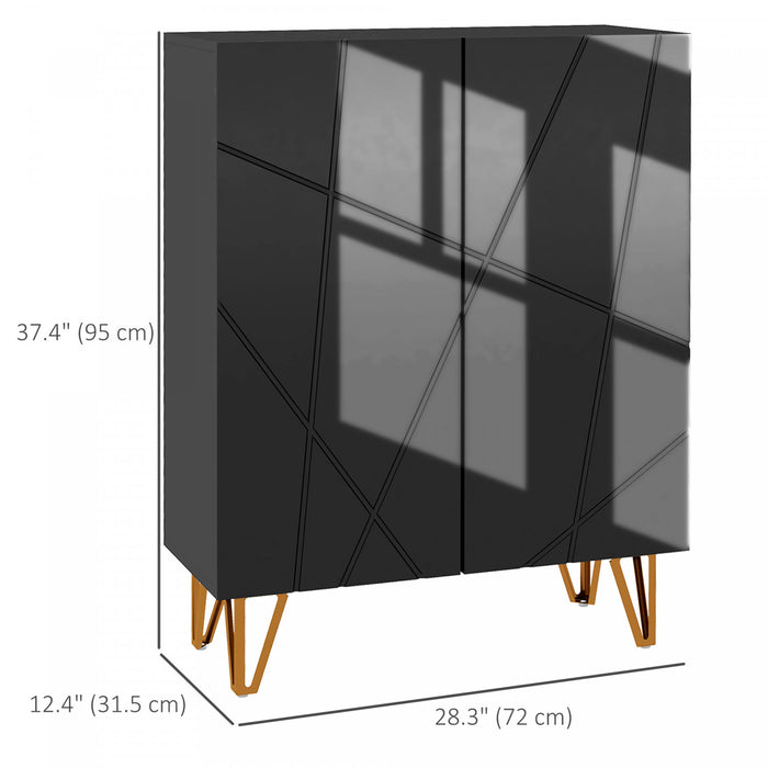 HOMCOM Narrow Shoe Cabinet, High Gloss Shoe Storage Cabinet, Black