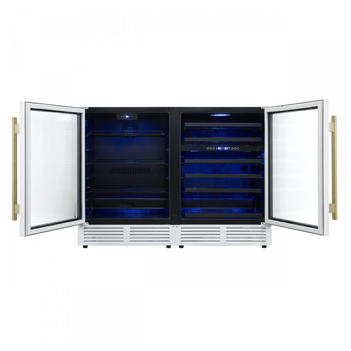 Forno Gemello 48\" Side-by-Side Wine and Beverage Cooler in White , French Door, 9.6 cu. ft. -FWCDR6699-48WHT