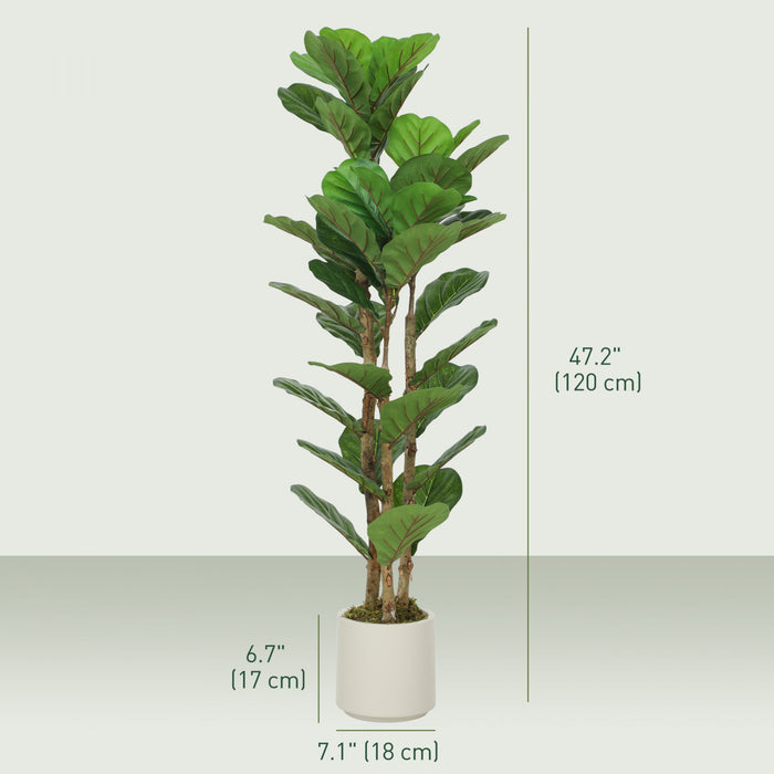 HOMCOM Faux Fiddle Leaf Fig Tree Set of 2, 4FT Fake Tree for Indoor Decor
