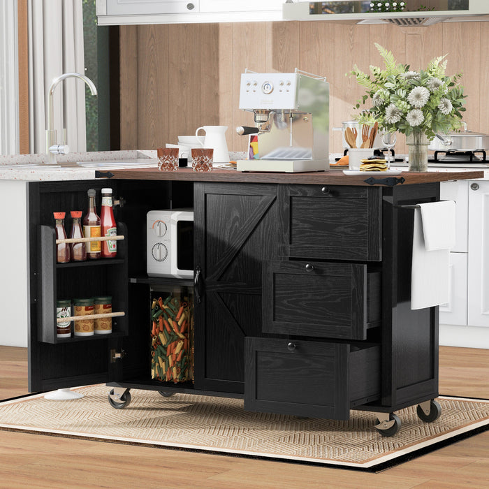 Sherry 54.5\" Engineered Wood Kitchen Carts With Power Outlet And Storage - Black