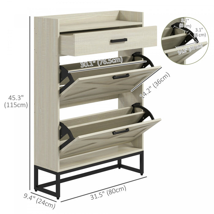 HOMCOM Narrow Shoe Cabinet with 2 Flip Doors and Top Drawer, White