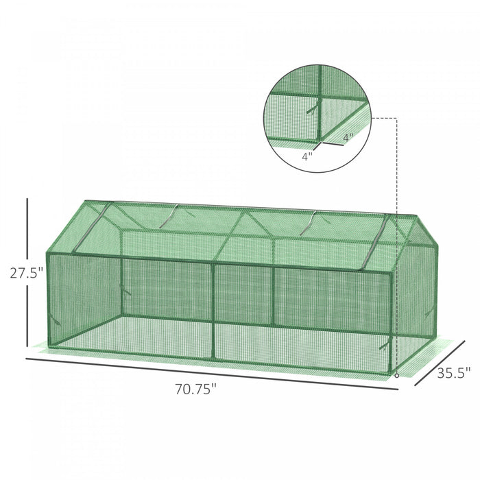 Outsunny 71\" X 36\" X 28\" Mini Greenhouse, Portable Garden Hot House For Plants With Large Roll-up Zipper Windows, Pe Cover For Outdoor, Indoor, Green