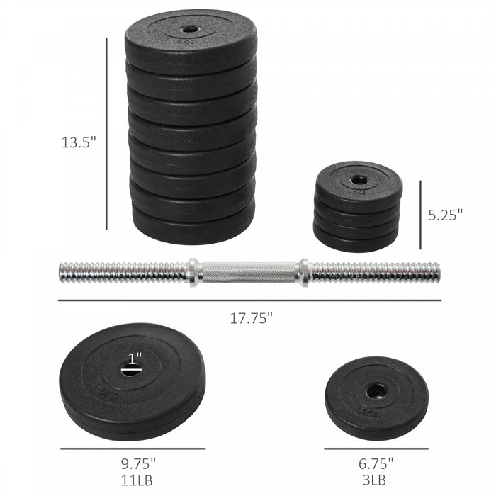 Soozier Adjustable 2 x 55lbs Weight Dumbbell Set for Weight Fitness Training Exercise Fitness Home Gym Equipment, Black