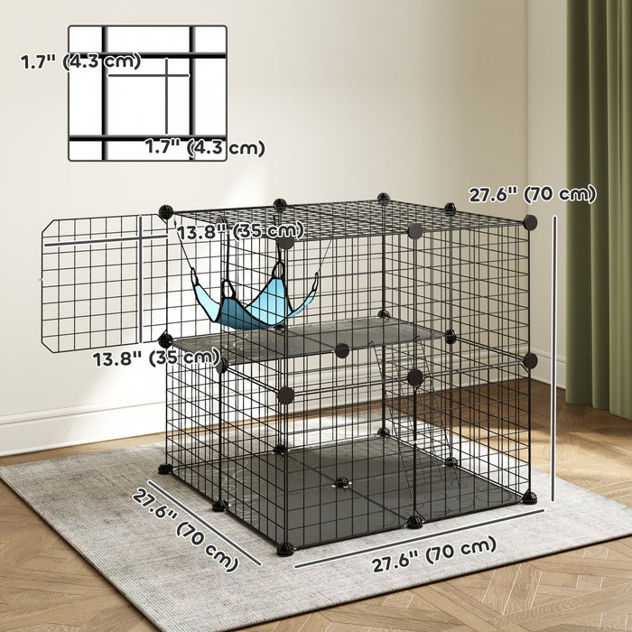PawHut 2 Tier Cat Cage Crate, DIY Pet Playpen with 2 Doors, Ladder, Hammock, Platform, Indoor Playpen for Kittens, Squirrel, Rabbit, Black