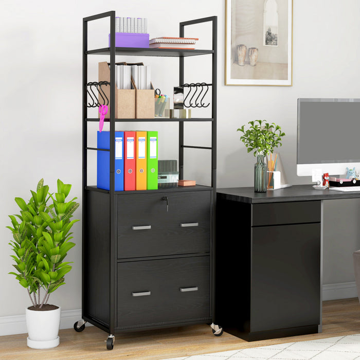 Vinsetto 2 Drawer File Cabinet with Lock, Adjustable Hanging Bar, Black