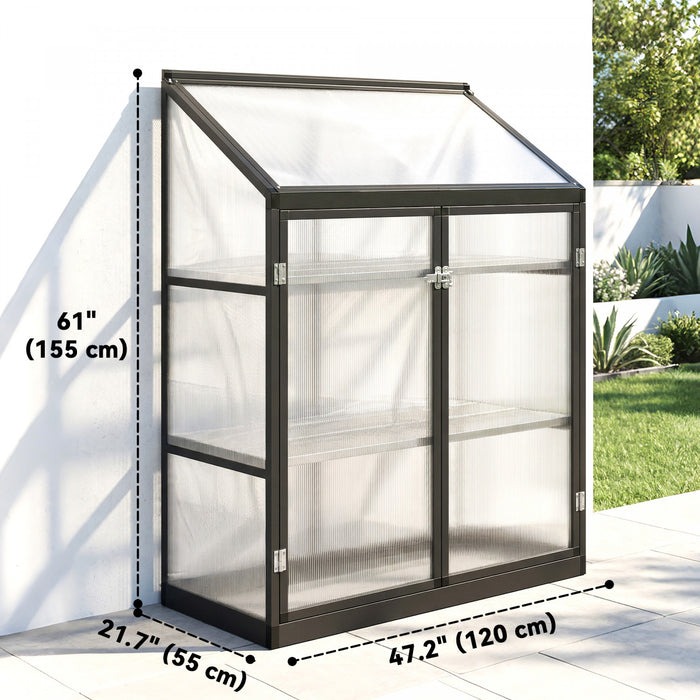 Outsunny Polycarbonate Greenhouse with Roof Vent and Doors, Black