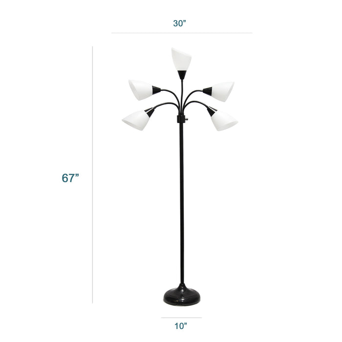 Skye 5 Light Adjustable Gooseneck Floor Lamp, Black & White, 67\"H