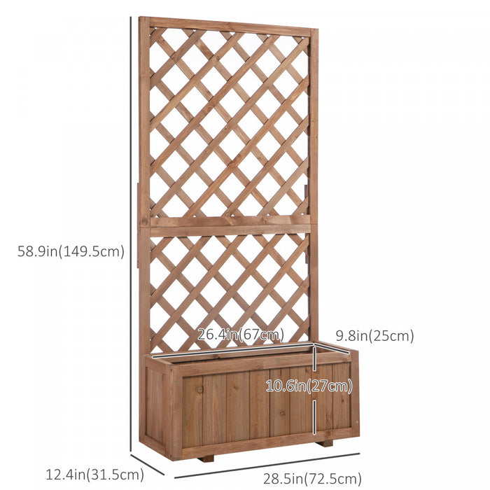 Outsunny 2.4 X 1 X 4.9 Ft Garden Wooden Pine Trough Planter With Topped Trellis Climbing Plants Flower Raised Bed, Orange