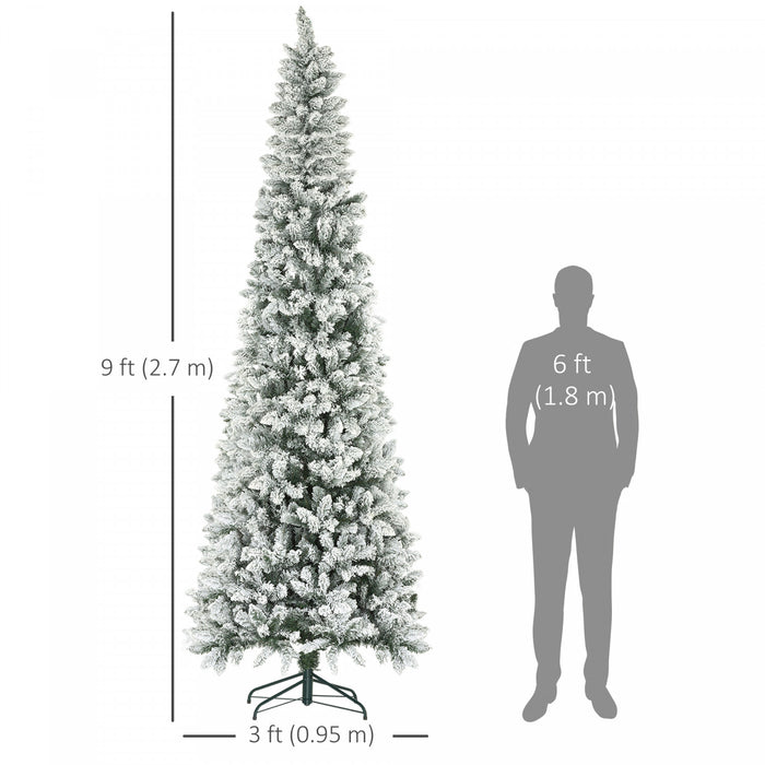 Homcom 9ft Flocked Pencil Artificial Christmas Tree With Steel Base, Green
