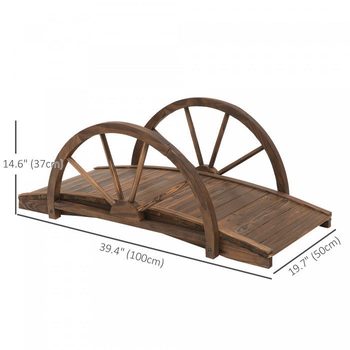 Outsunny 3.3ft Wooden Garden Bridge Arc Stained Finish Walkway With Half Wheeled Railings, Stained Wood