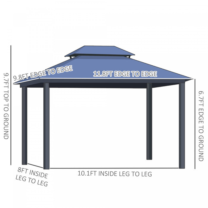 Outsunny 10' X 12' Hardtop Gazebo Canopy With Polycarbonate Double Roof, Aluminum Frame, Permanent Pavilion Outdoor Gazebo With Netting And Curtains For Garden, Backyard
