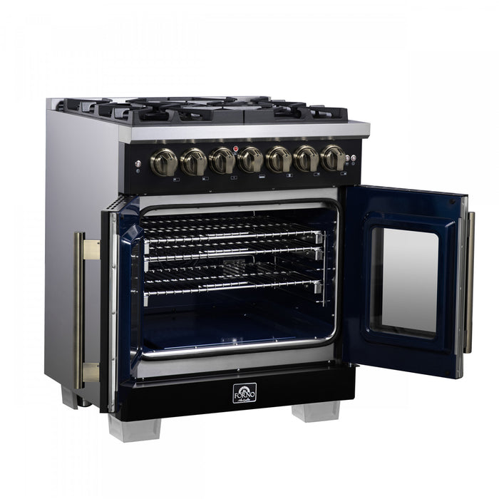Forno Capriasca 30\" French Door Dual Fuel Range, Black, 4.32 cu. ft. - FFSGS6387-30BLK
