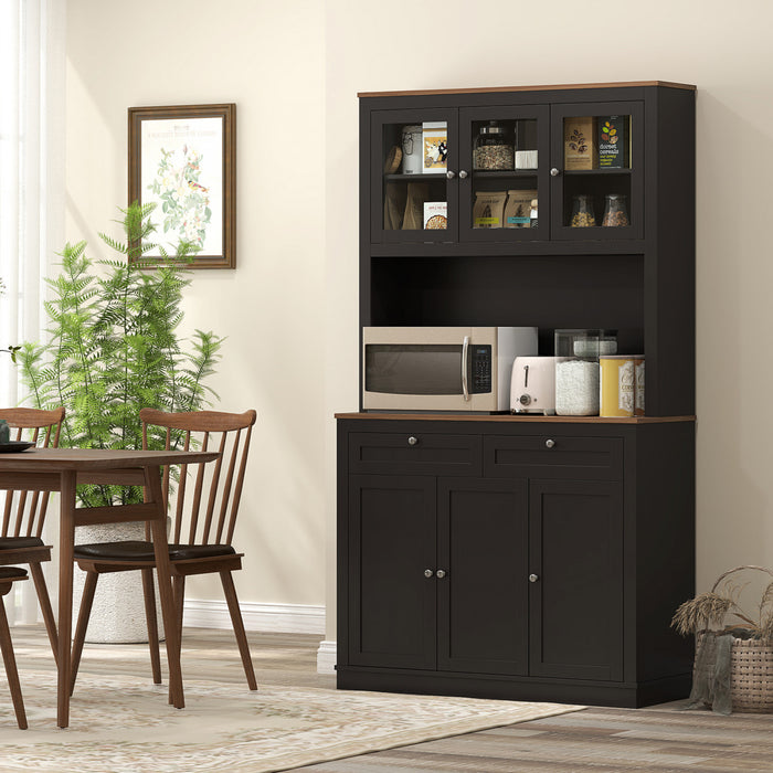 HOMCOM 71\" Pantry Cabinet with Microwave Space, Tall Kitchen Hutch, Black
