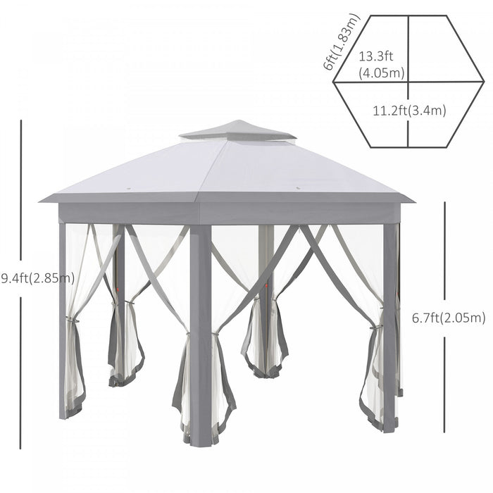 Outsunny 13' X 13' Pop Up Canopy Tent With Netting And Carry Bag, Instant Sun Shelter, Hexagon Tents For Parties, Outdoor, Garden, Patio, Grey