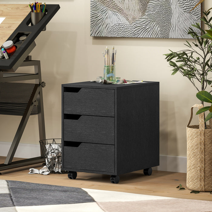 HOMCOM 3-Drawer Filing Cabinet with Wheels, Mobile File Cabinet, Black
